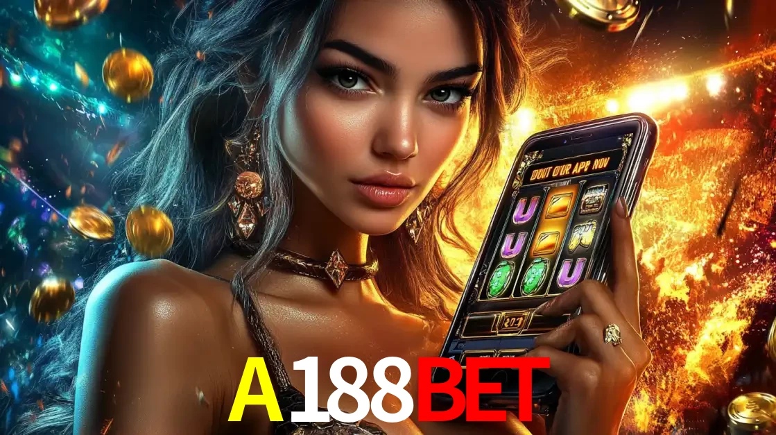 Mulher elegante mostrando um jogo de caça-níqueis em seu smartphone, destacando a experiência de cassino móvel oferecida pelo aplicativo A188BET.
